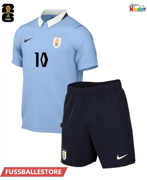 Günstige Uruguay Giorgian de Arrascaeta #10 Heimtrikotsatz Kinder WM 2026 Kurzarm (+ Kurze Hosen)